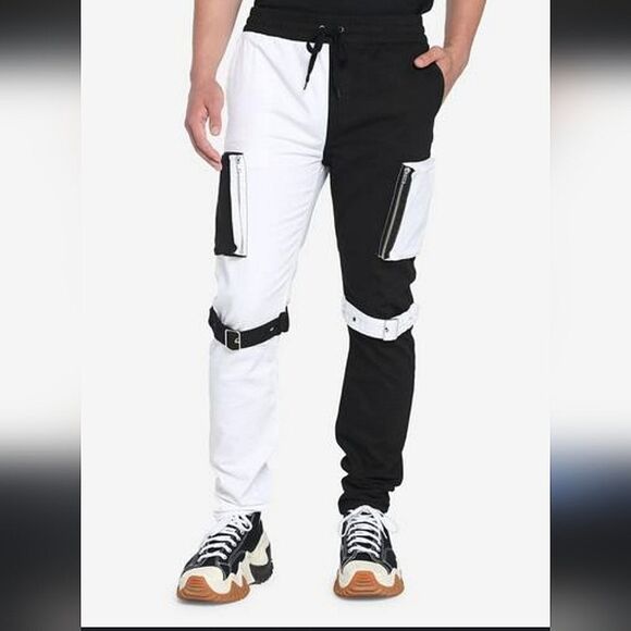 Hot topic Black & White Split Jogger Pants size M - Picture 1 of 9